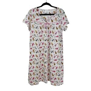 Fundamentals Cat Print Nightgown Sleep Dress Size L Sweetheart Cotton Blend